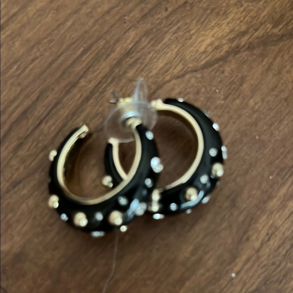 J. Crew Factory Black and Gold Hoop Earrings